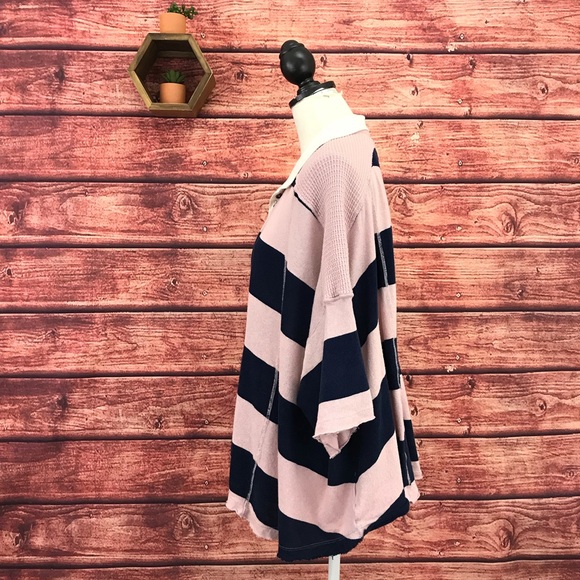 Free People Striped Yuki Oversized Polo Shirt M - Picture 4 of 8